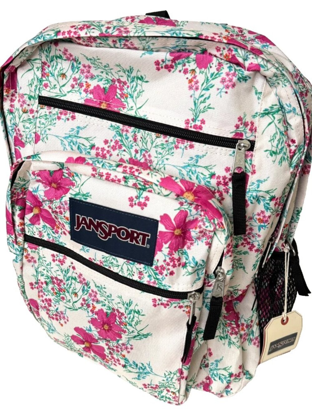 Jansport NWT Big Student Floral Backpack Daring Daisy Tan pink Blue New